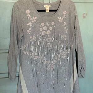 Sundance Gray Floral Embellished Long‎ Sleeve Shirt